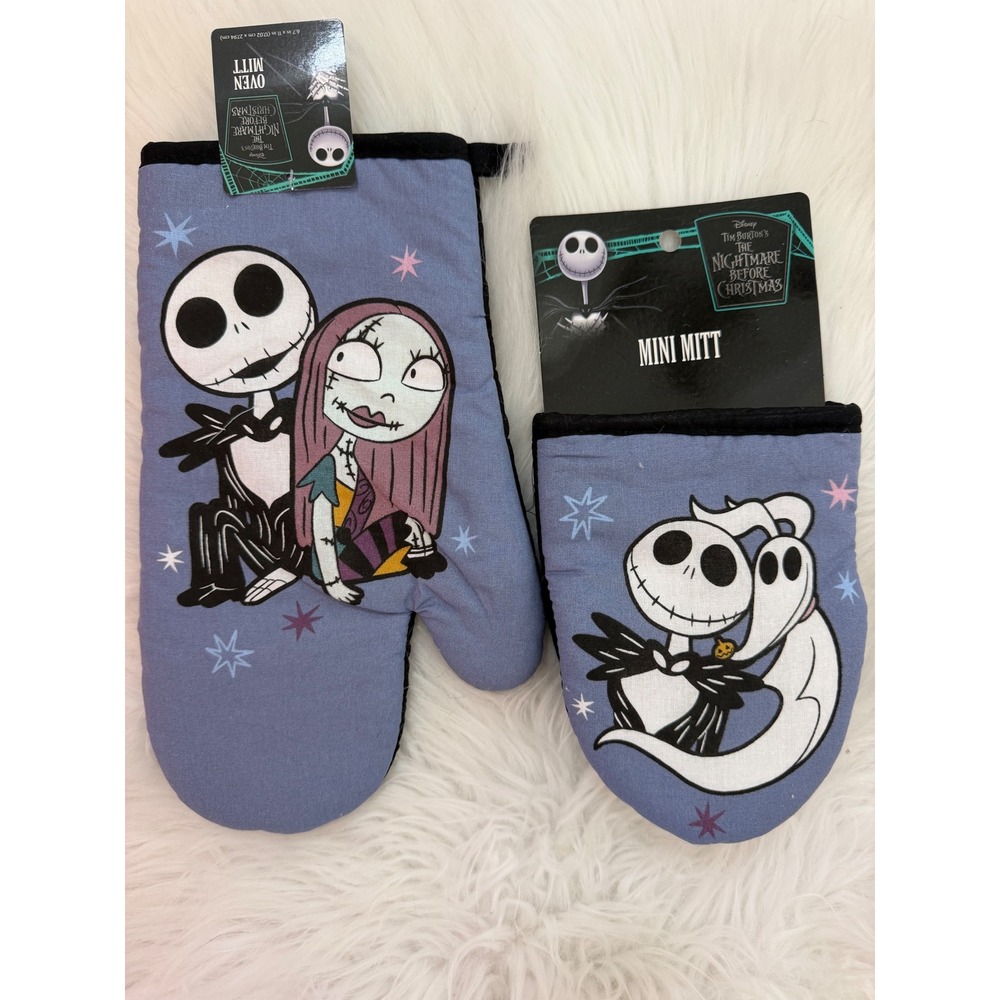 Disney Nightmare Before Christmas Jack Sally Zero Oven Mitt & Mini Mitt Set NEW